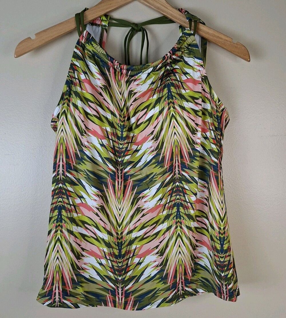 JANTZEN Women 1pc. Halter Tankini 10 Green Swimsuit Bikini Top Size M